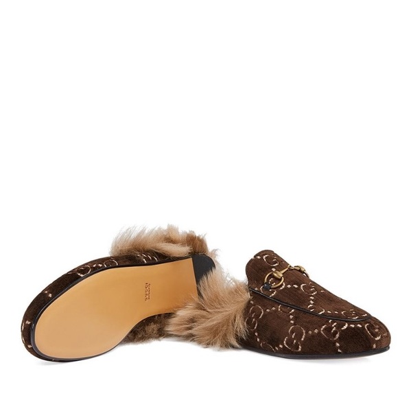 GUCCI PRINCETOWN VELVET GG SLIPPERS WITH LAMB FUR - Picture 8 of 8